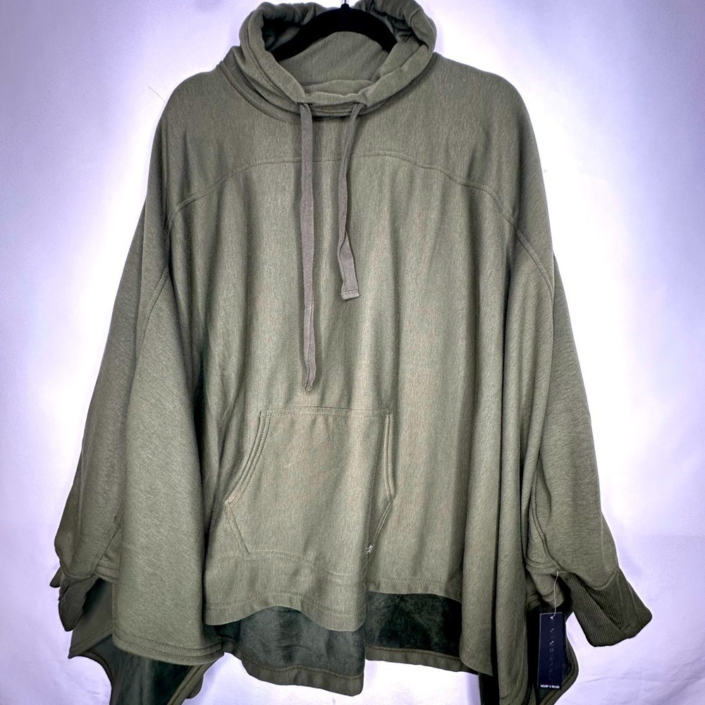 Tahari Sport Ladies' Fleece Sweatshirt Poncho Olive Green